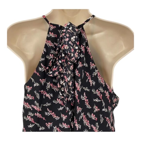 WHBM Dress 4 Tiered Ruffle Flapper Black Pink Floral Halter Party Mini Feme - Picture 6 of 10